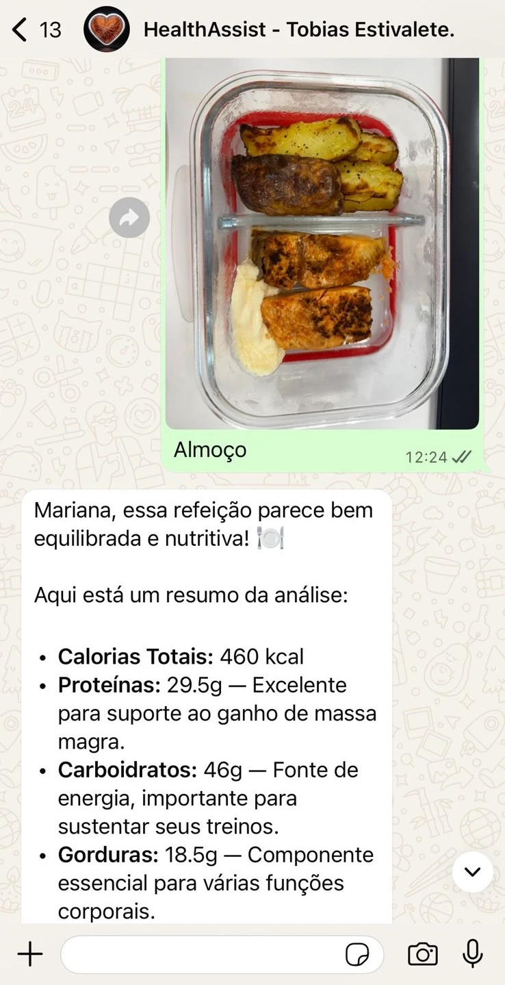 HealthAssist no WhatsApp — análise de refeição por IA